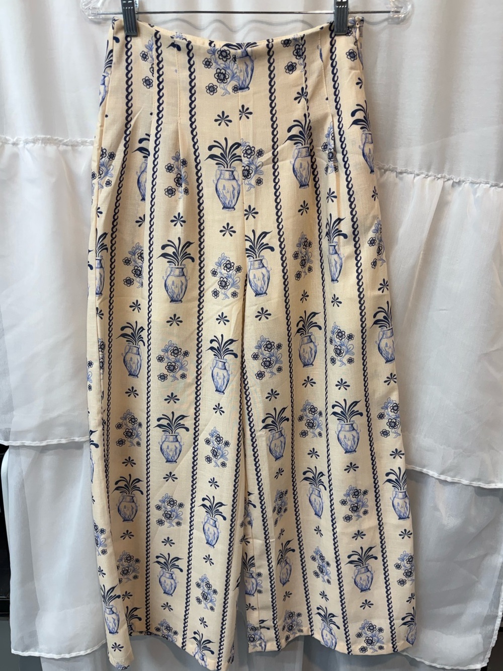 Cream and Blue Patterned Wide Leg Pants🌻
